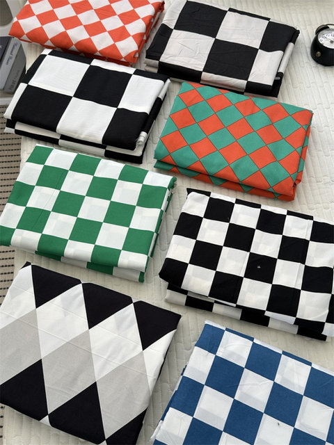 Single sheet ins simple blogger style checkerboard washing cotton soft sheet 1.5m1.8 bed sheet three-piece set 2m