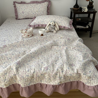 ins韩系少女田园小碎花水洗棉夹棉床盖三件套2m床盖单件床垫铺盖