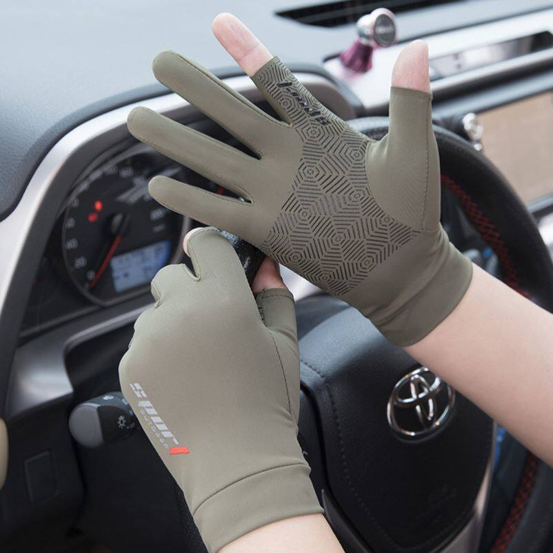 Electric vehicle bicycle sunscreen gloves men and women anti-UV fingerless fishing riding summer thin ice silk