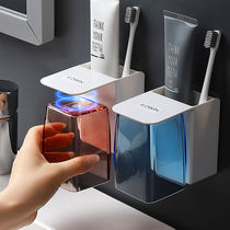 Minimalist magnetic suction mouthwash cup suit Home hanging wall-style toothbrushing cup shelf Three-mouth home dental cylinder lovers toothbrush cup