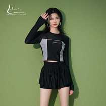 Split swimsuit women Summer conservative Belly Button Slim 2022 New Exploits Swimming Pool Special Flat Angle Long Sleeve Swimming Dress