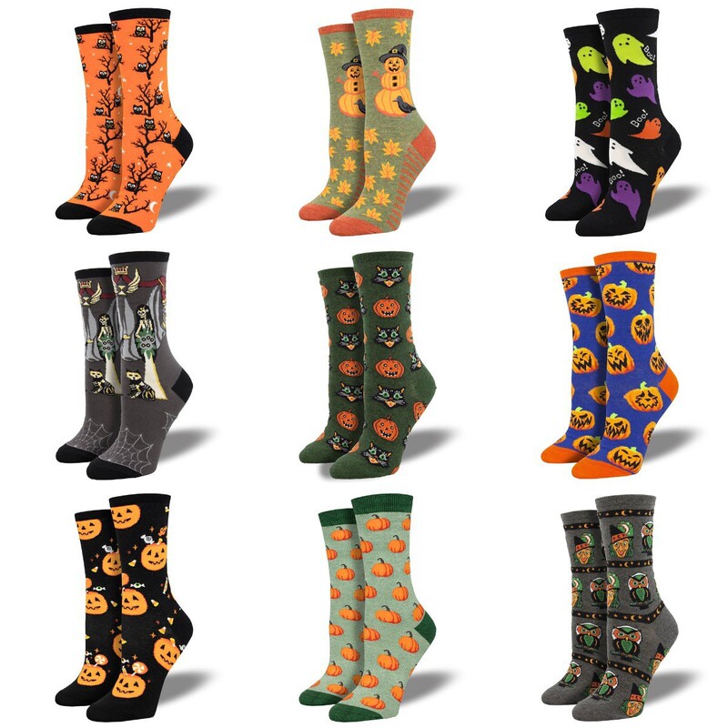 Four Seasons New Halloween Creative Funny Pumpkin Jacquard Trendy Socks for Men and Women Couples Mid-Tube Socks Cotton Socks