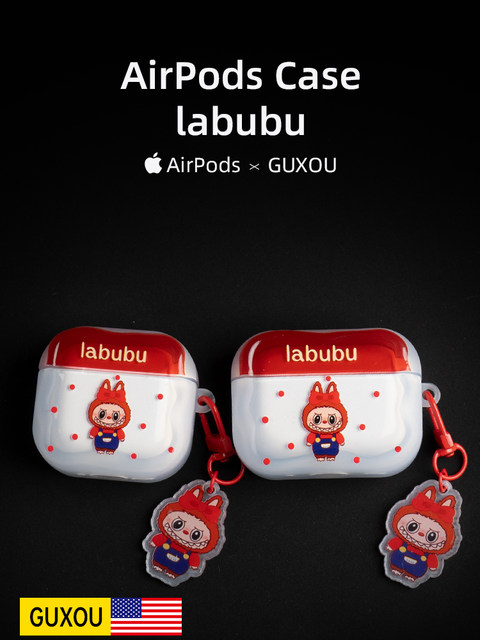 [Usa Guxou]Suitable for Apple AirPods Labubu4/Pro2 Earphone Case, Second Generation Soft Case 1/2/3 Generation with Silicone Protective Cover, Creative High-End Cute Soft Pendant