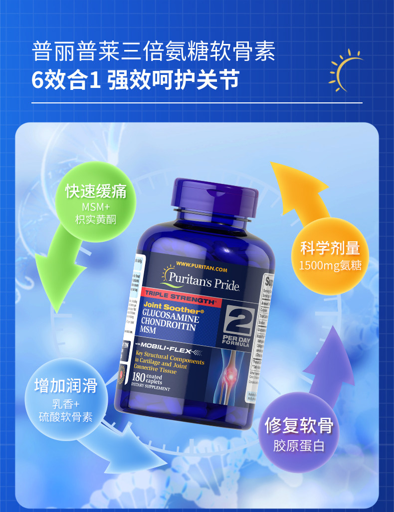 普丽普莱 三倍氨基葡萄糖软骨素维骨力 180粒 图4