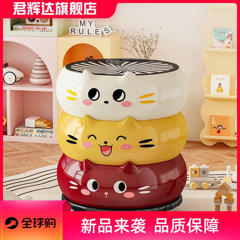 Carefully Selected Cartoon Cat-Themed Trash Can with Wheels for Home Use in the Bedroom, Cute and Aesthetically Pleasing Garbage Storage Bin with Dual Compartments Inside and Outside Carefully Selected Cartoon Cat-Themed Trash Can with Wheels for Home Use in the Bedroom, Cute and Aesthetically Pleasing Garbage Storage Bin with Dual Compartments Inside and Outside