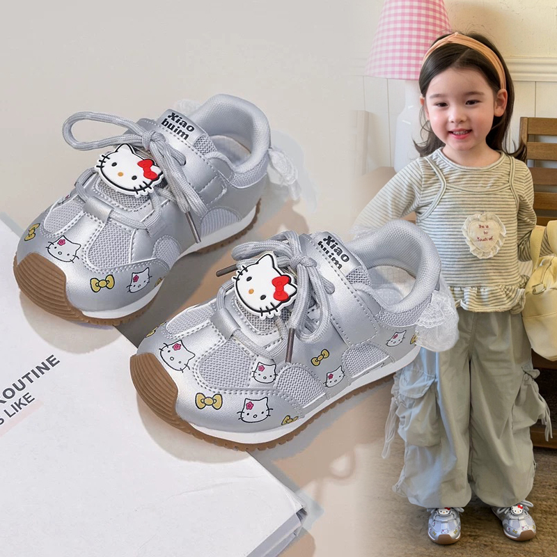 Abc Girls' Sneakers with Lace Trim, Spring 2026 New Model, Children's Girls' Kt Cat Mesh Casual Shoes, Running Shoes