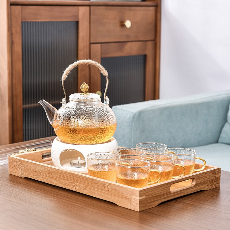 Porcelain adjacent glass flower teapot afternoon tea tea set health club flower and fruit teapot candle stand heating