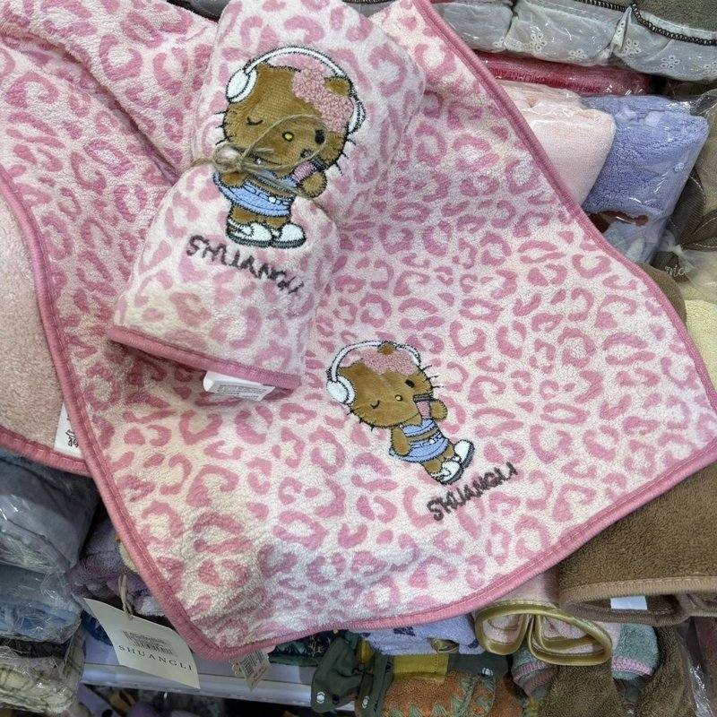 Ins New Leopard Print Kitty Cat Towel Thickened Coral Velvet Water-Absorbent Quick-Drying Couple's Face Towel Non-Shedding for Home Use