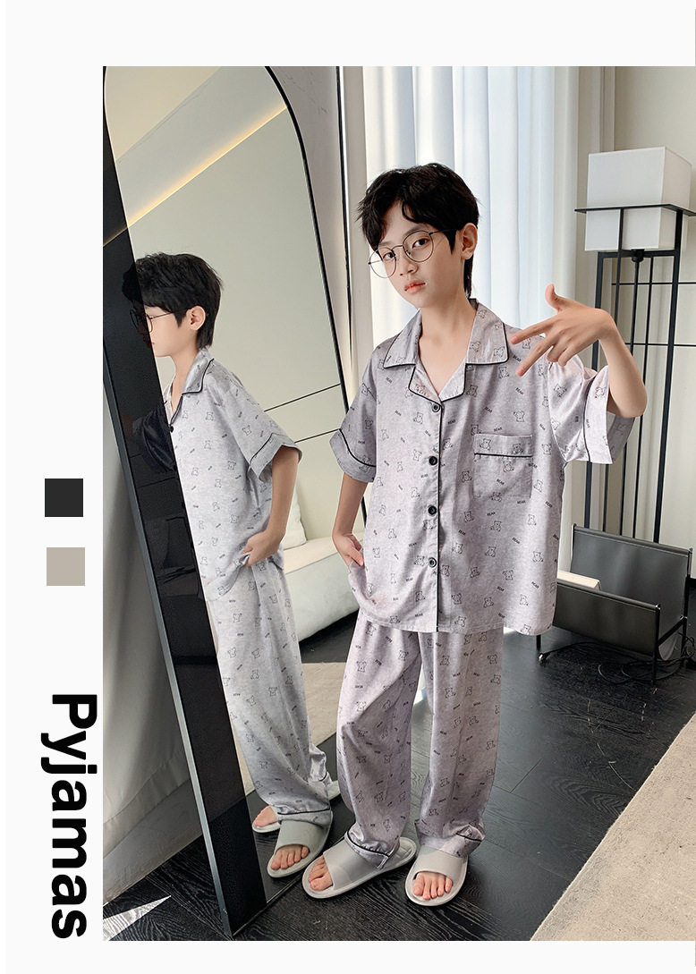 全棉纯棉冰丝睡衣男孩夏季短袖三件套中大童空调服2026新款家居服 — 20