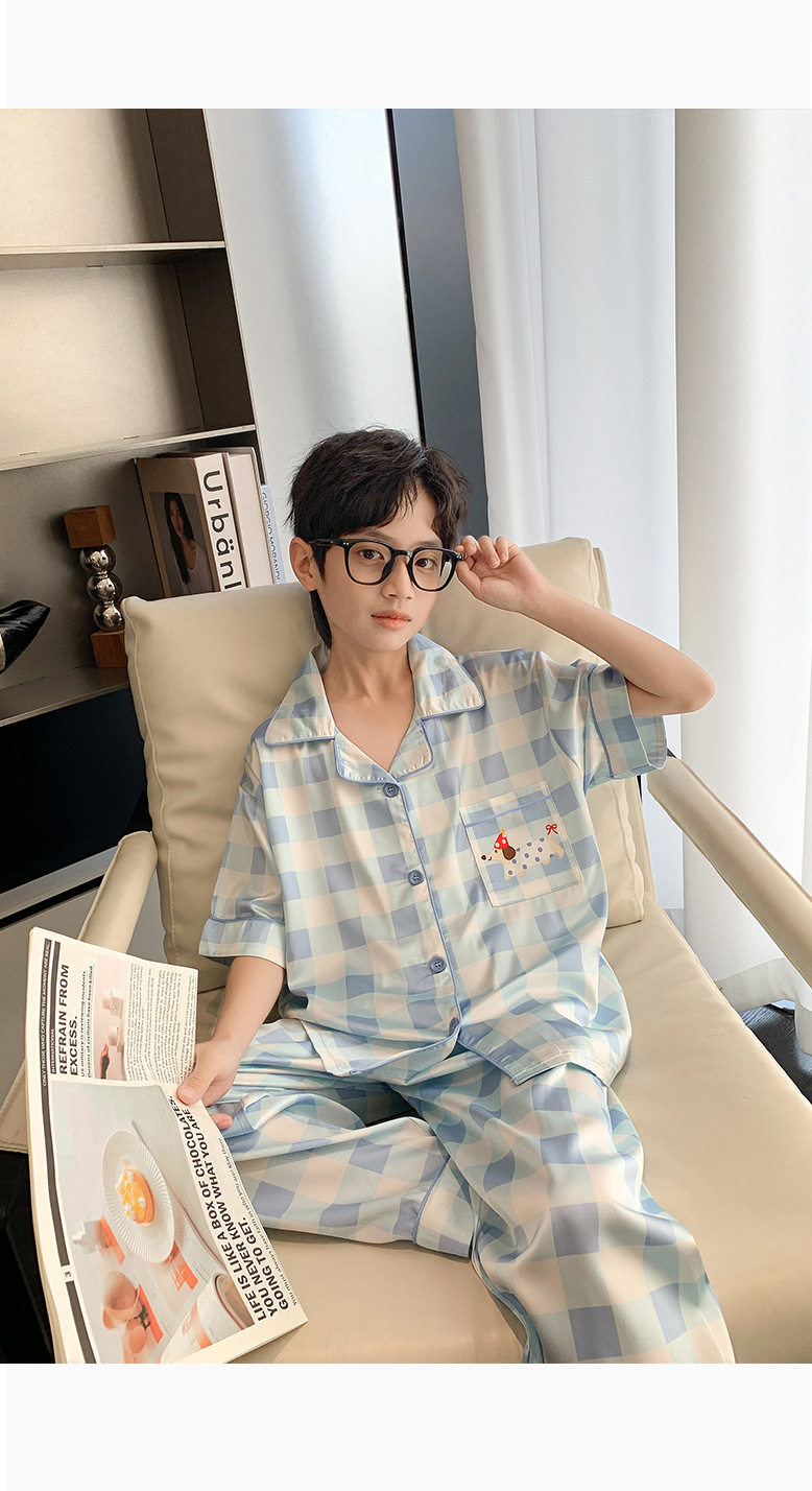 全棉纯棉冰丝睡衣男孩夏季短袖三件套中大童空调服2026新款家居服 — 29