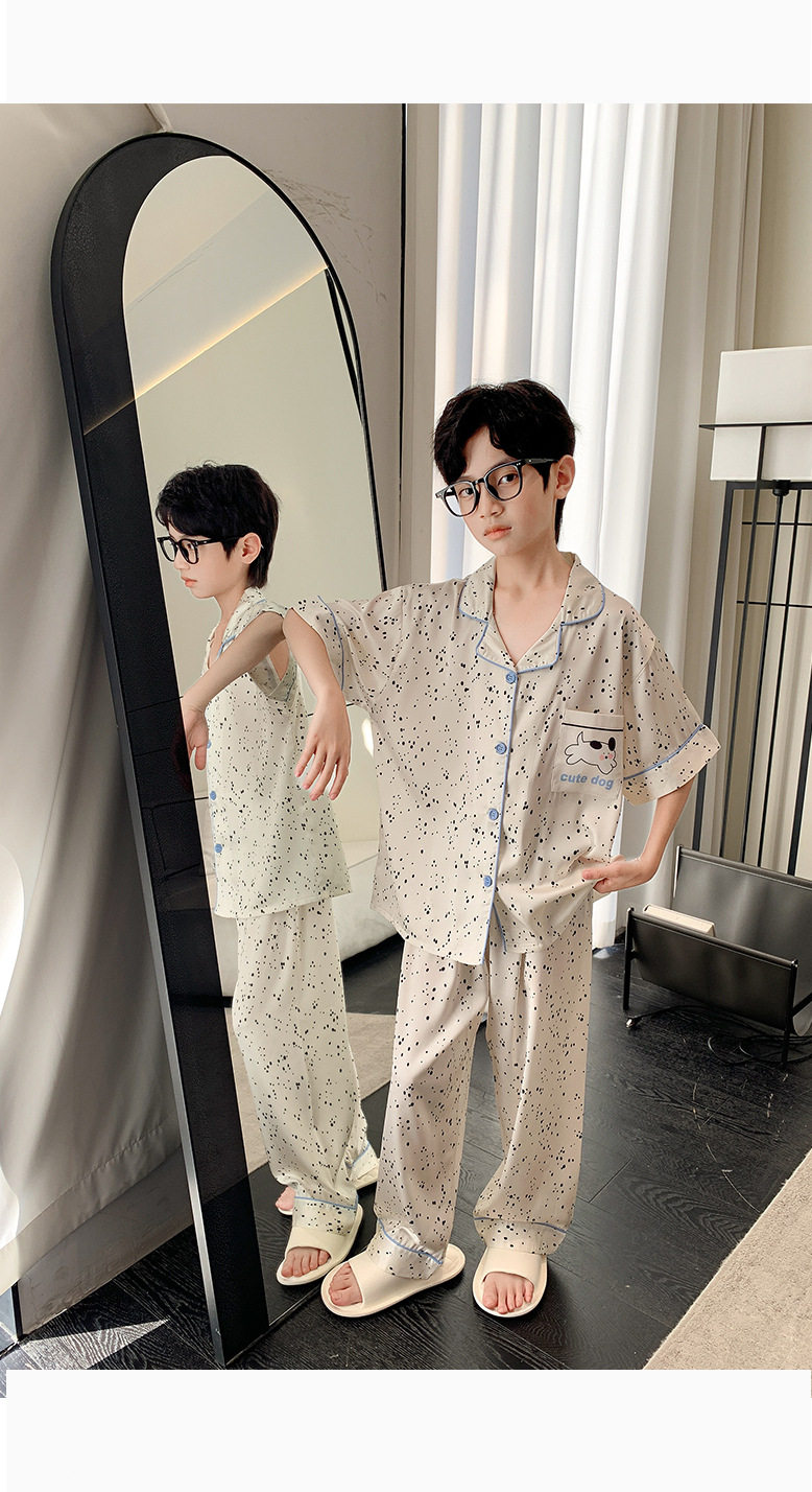 全棉纯棉冰丝睡衣男孩夏季短袖三件套中大童空调服2026新款家居服 — 25