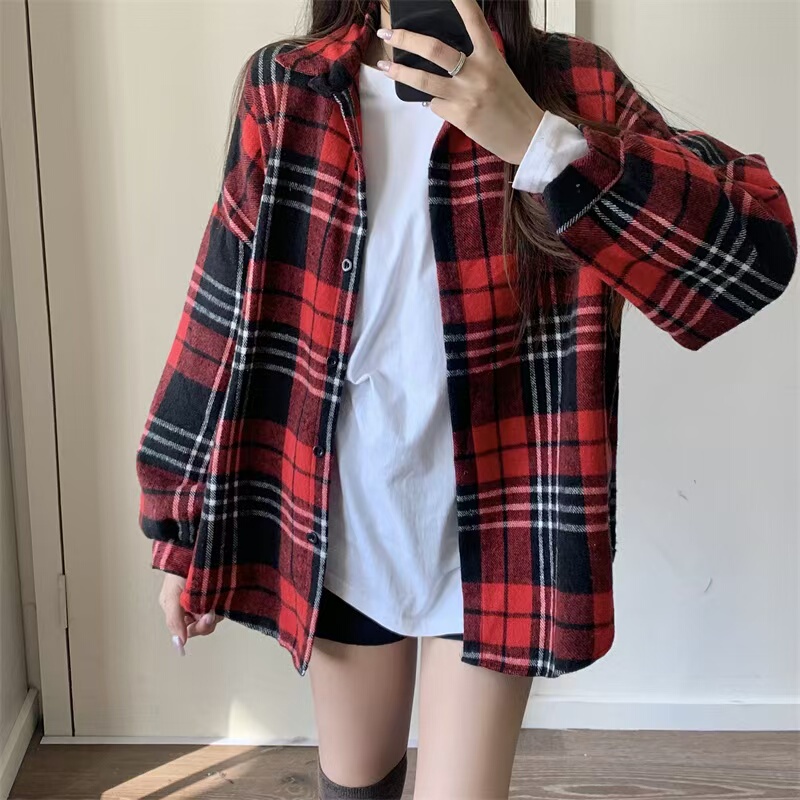2025 Autumn/Winter New Thickened Brushed Plaid Shirt for Women, Korean Style, Lazy Style, Loose Vintage Shirt Top Jacket 2025 Autumn/Winter New Thickened Brushed Plaid Shirt for Women, Korean Style, Lazy Style, Loose Vintage Shirt Top Jacket