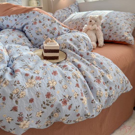 Cloud-Like Double-Layer Gauze Bed Four-Piece Set Student Dormitory Quilt Cover Three-Piece Set Single Bed Bedding Quilt Cover Super Soft