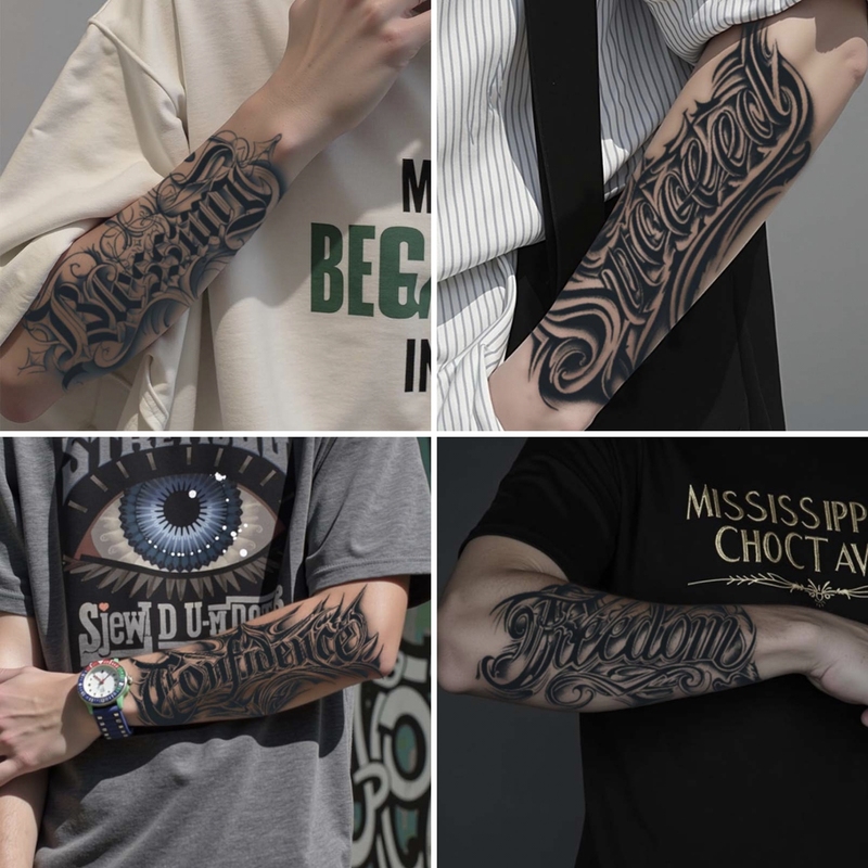 Domineering English Floral Arm Herbal Tattoo Stickers for Men, Waterproof, Long-Lasting, Non-Reflective, Semi-Permanent Tattoo Stickers with Cursive Script Domineering English Floral Arm Herbal Tattoo Stickers for Men, Waterproof, Long-Lasting, Non-Reflective, Semi-Permanent Tattoo Stickers with Cursive Script