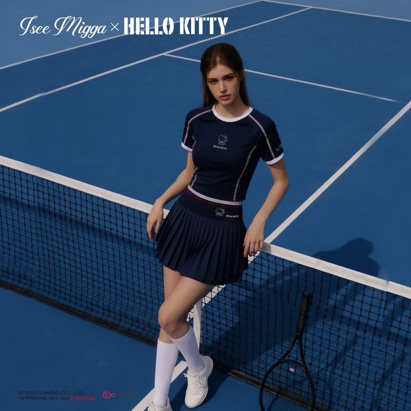 Hellokitty Co-Branded Color-Blocked Printed T-Shirt Iseemigga Sports Tennis Suit Women's Short-Sleeved Top