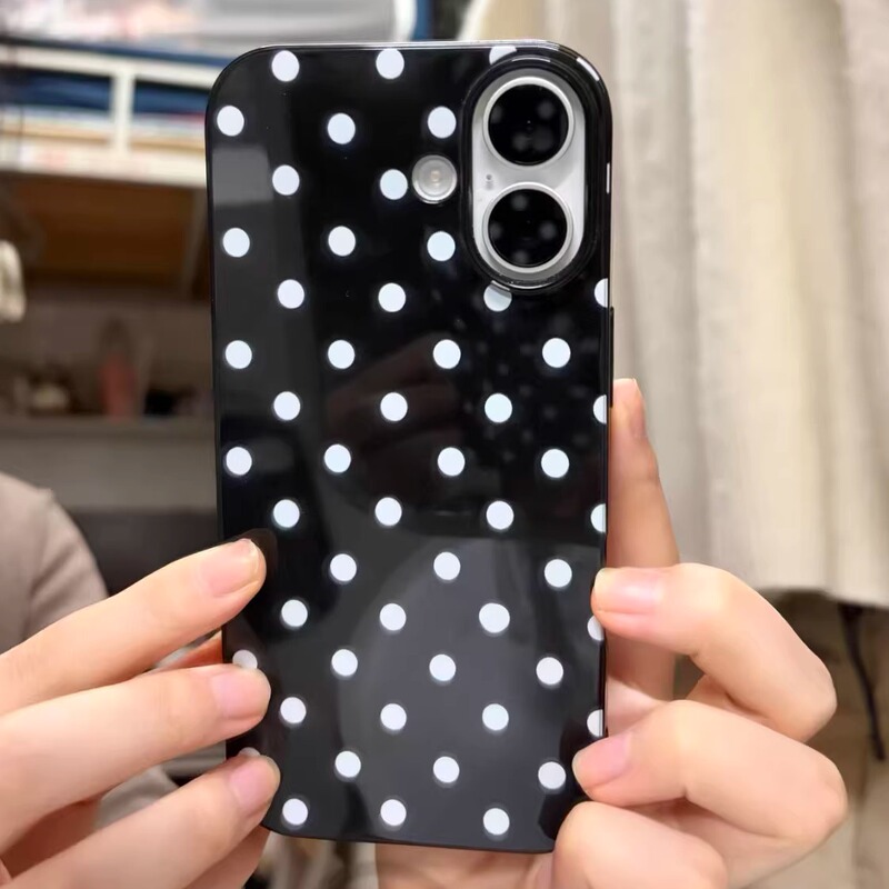 White Polka Dot Jelly Case Suitable for iPhone 17 Air Phone Case, Apple 16 Pro Max Protective Case, 15 Plus Soft Case, 14 Large Hole, 13 Anti-Drop, 12 Protective Cover, 11 Full Coverage, XS Max Xr Black Background