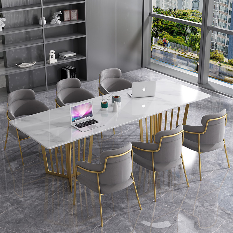 Modern minimal long tablework Table Nordic marble long strip desk and chair light luxury reception