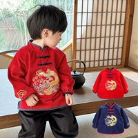 Детский красный праздничнный вельветовый демисезонный фартук, анти-грязь, китайский стиль, осенний сезон