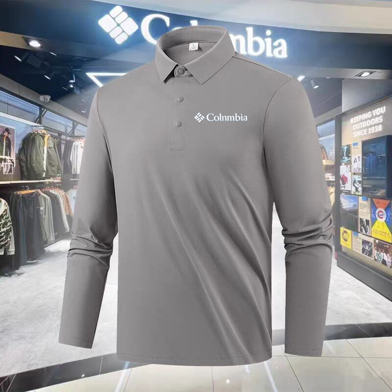 Columbia Long-Sleeve T-Shirt for Men, Spring and Autumn Outdoor Sports Casual Quick-Drying Breathable Polo Shirt Top