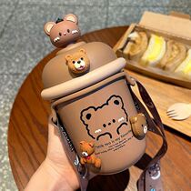 Cute water glass girl ultra cute office cute insulated cup female student portable 316 stainless steel cup outer band