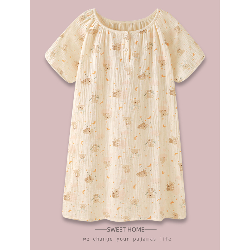 Nightgown Summer Women's Short-Sleeved Pure Cotton Gauze Maternity 2026 New Spring and Summer Large Size Summer Dress Pajamas Nightgown Summer Women's Short-Sleeved Pure Cotton Gauze Maternity 2026 New Spring and Summer Large Size Summer Dress Pajamas