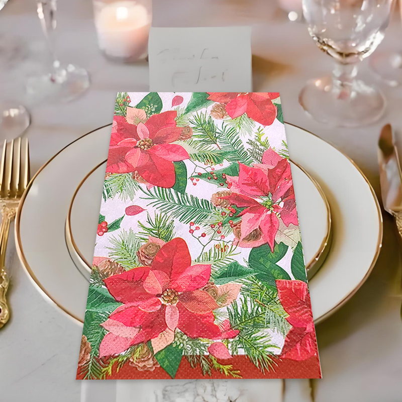 Whole Pack of 33X40Cm Christmas Red Flowers and Green Leaves 3-Layer Tissue Colorful Napkins Paper Handkerchief Paper Craft Materials Whole Pack of 33X40Cm Christmas Red Flowers and Green Leaves 3-Layer Tissue Colorful Napkins Paper Handkerchief Paper Craft Materials