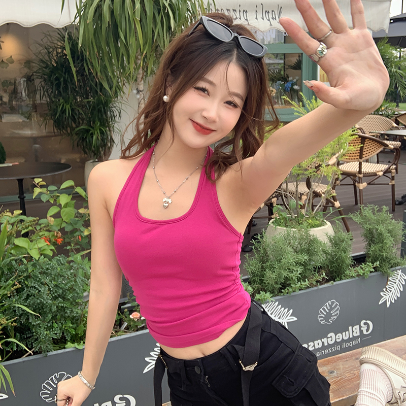 Halter Neck Camisole for Women 2026 New Summer Outerwear in Raspberry Pink with a Stylish Design, Inner Wear with Chest Pads, Sleeveless Top Halter Neck Camisole for Women 2026 New Summer Outerwear in Raspberry Pink with a Stylish Design, Inner Wear with Chest Pads, Sleeveless Top