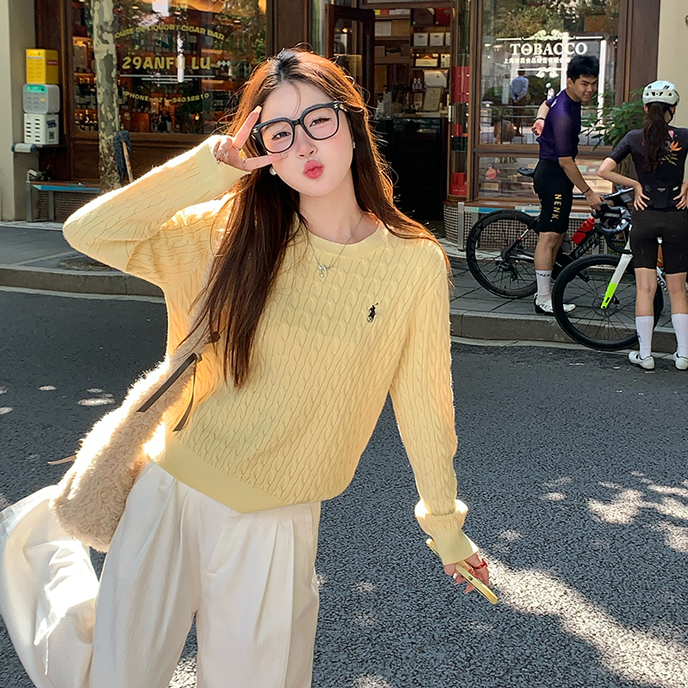Goose Yellow Sweater for Women, 2026 New Style, Soft and Cozy Cable Knit Pullover, Suitable for Outerwear or as a Base Layer, Long-Sleeve Top
