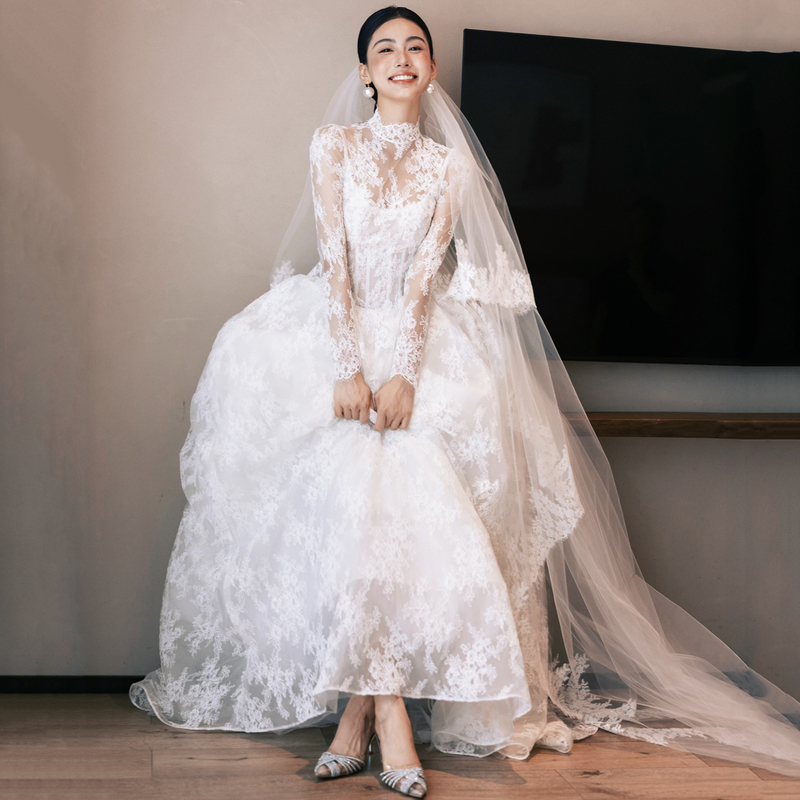 French-Style Light Wedding Dress with Long Sleeves, Forest-Style Lace, 2026 New High-End Reception Dress for Autumn and Winter French-Style Light Wedding Dress with Long Sleeves, Forest-Style Lace, 2026 New High-End Reception Dress for Autumn and Winter