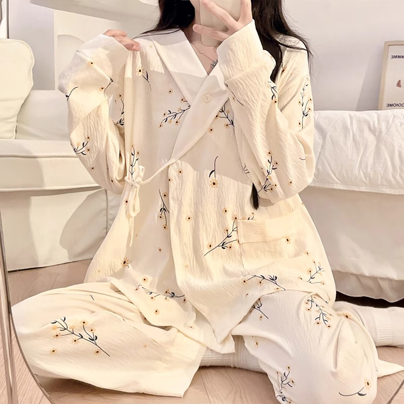 French Uamtor Postpartum Clothing, New Spring and Autumn Cloud Cotton Nursing Maternity Pajamas, Long-Sleeved for Expectant Mothers during Pregnancy and Postpartum