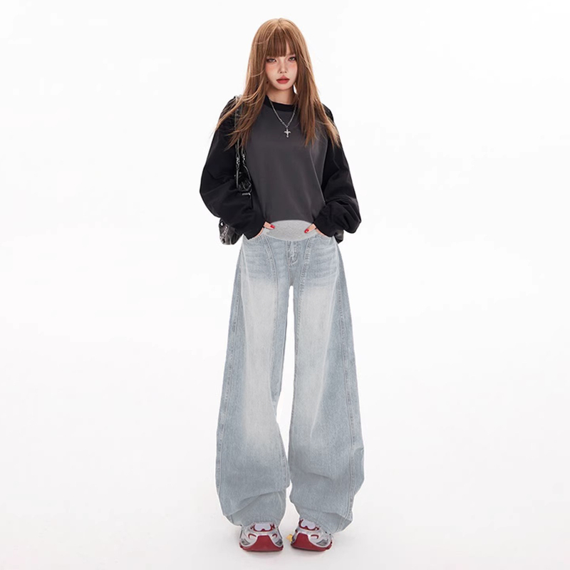 French Uamtor Maternity Pants Spring and Autumn 2026 New Style Outerwear Belly-Supporting Denim Long Pants That Don'T Squeeze the Belly Wide-Leg Pants
