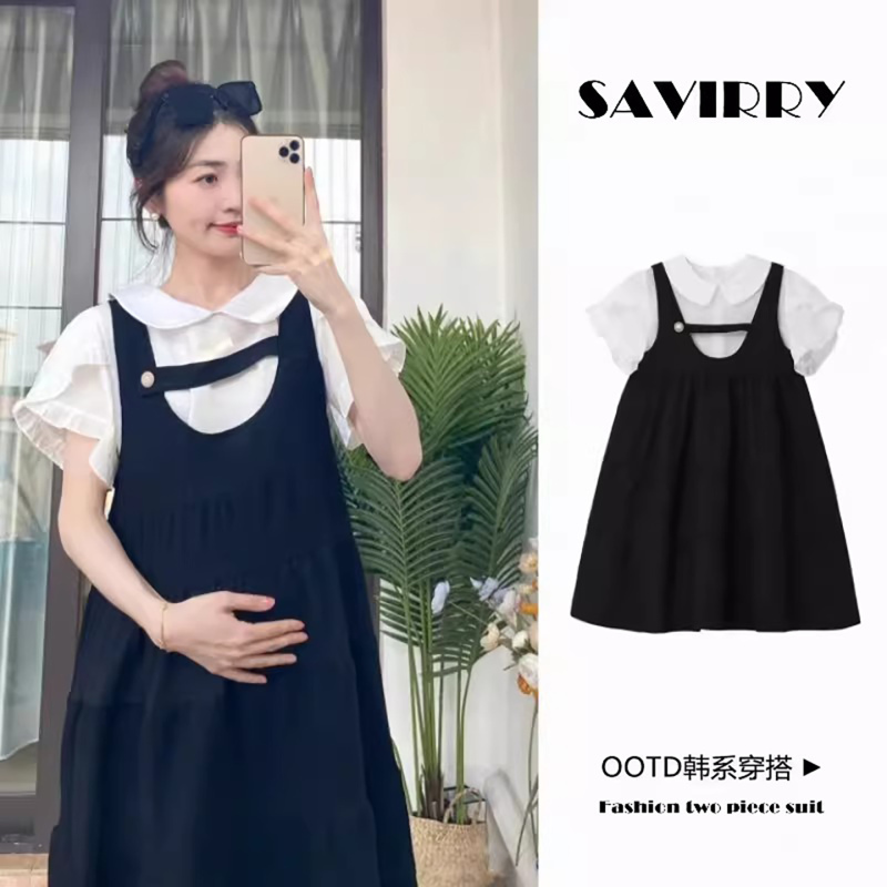 French Uamtor Maternity Set Summer 2026 New Fashion Doll Collar Top and Suspender Dress for Petite Sizes French Uamtor Maternity Set Summer 2026 New Fashion Doll Collar Top and Suspender Dress for Petite Sizes