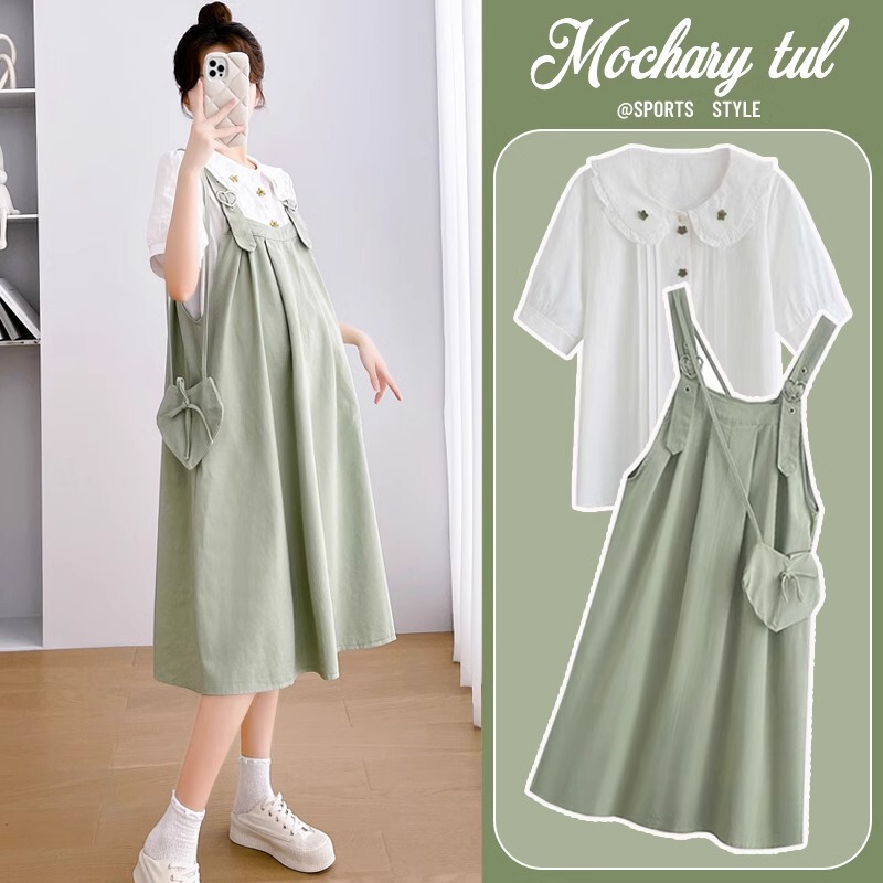 French Uamtor Maternity Summer Suspender Dress 2026 New Style Petite Dress Pregnant Mother Summer Two-Piece Set