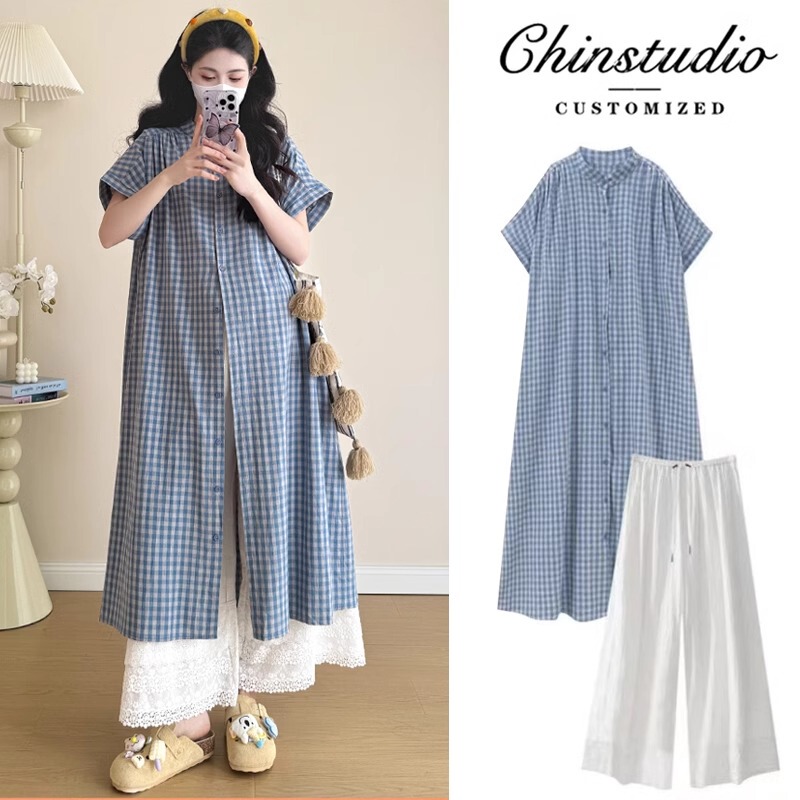 French Uamtor Maternity Wear 2026 New Summer Plaid Shirt Wide-Leg Pants Set Stylish Layered Outfit for Pregnant Women French Uamtor Maternity Wear 2026 New Summer Plaid Shirt Wide-Leg Pants Set Stylish Layered Outfit for Pregnant Women