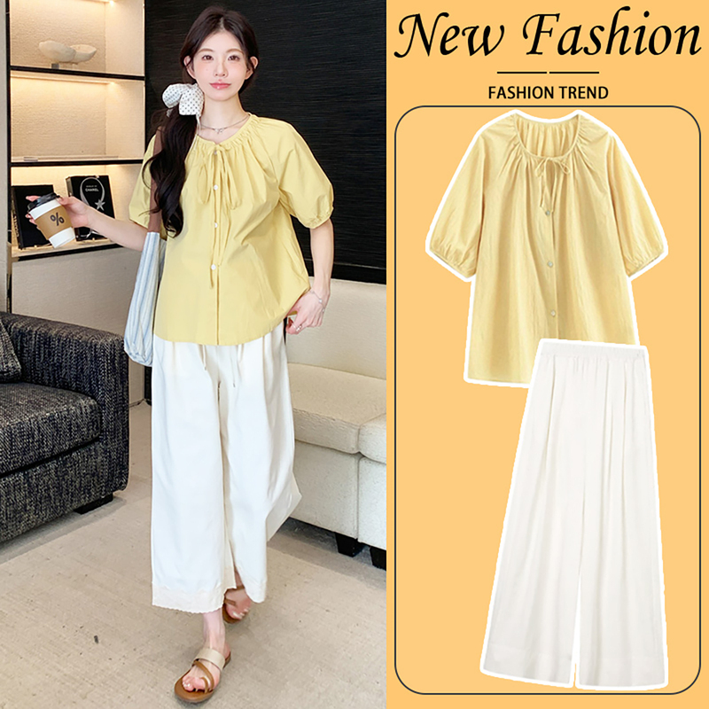 French Uamtor Maternity Wear Summer 2026 New Short-Sleeved Babydoll Shirt Loose Shirt Stylish Belly-Covering Suit