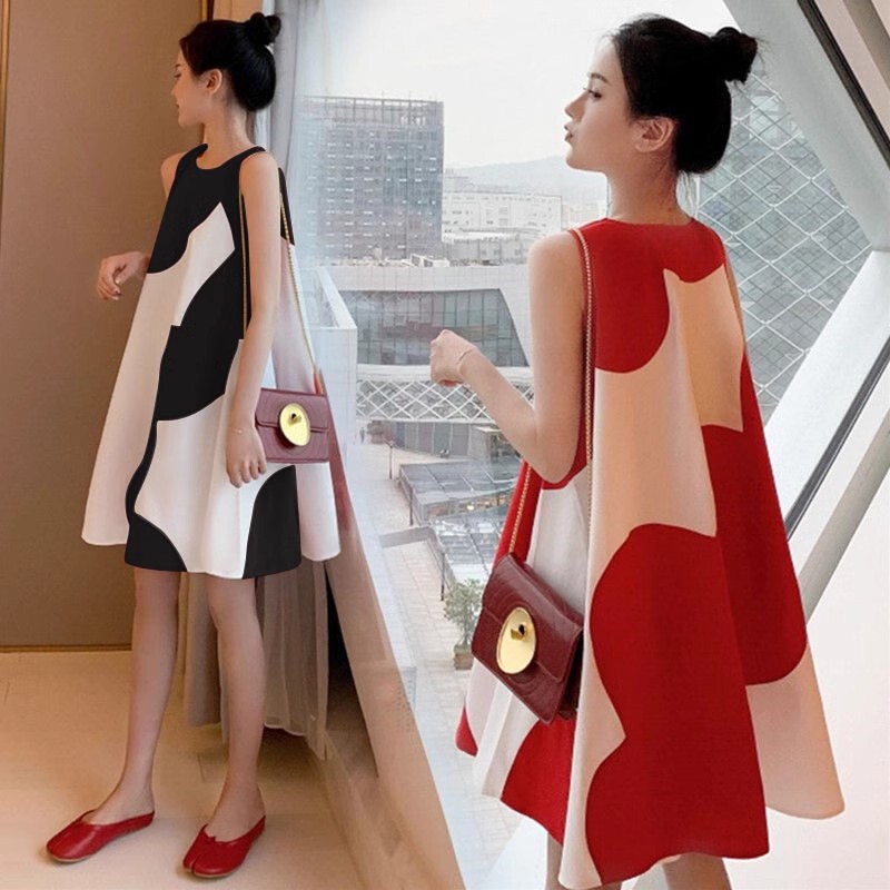 French Uamtor Maternity Dress 2026 Summer New Stylish and Fashionable Color-Blocked Dress