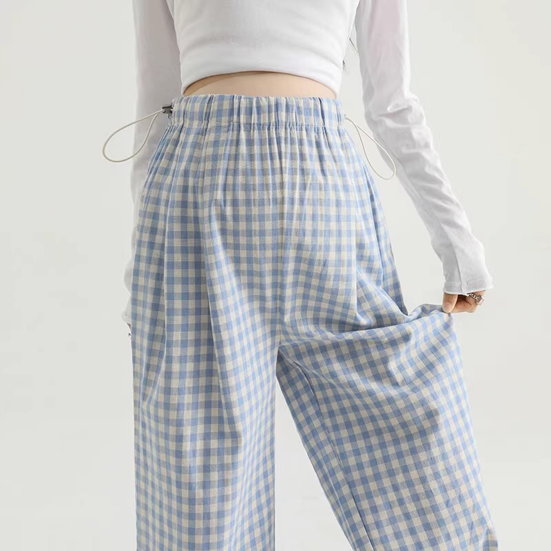 French Uamtor Maternity Pants Summer 2026 New Style Outerwear Non-Supporting Belly Large Size Light Blue Plaid Wide-Leg Pants French Uamtor Maternity Pants Summer 2026 New Style Outerwear Non-Supporting Belly Large Size Light Blue Plaid Wide-Leg Pants