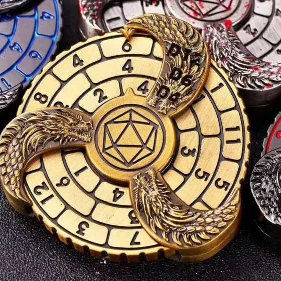 DND金属骰子轮盘骰子七合一旋转龙与地下城角色扮演指尖陀螺TRPG