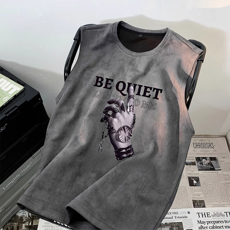 American High Street Style Suede Vest for Men, Summer Large Size Loose Sleeveless Vest, Sports Fitness Sleeveless T-Shirt, Trendy American High Street Style Suede Vest for Men, Summer Large Size Loose Sleeveless Vest, Sports Fitness Sleeveless T-Shirt, Trendy