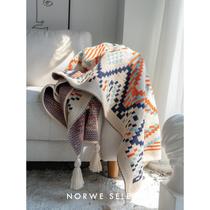 Bohemian style sofa blanket ethnic style blanket Nordic shawl air-conditioning blanket B&B knitted tassel bedside blanket
