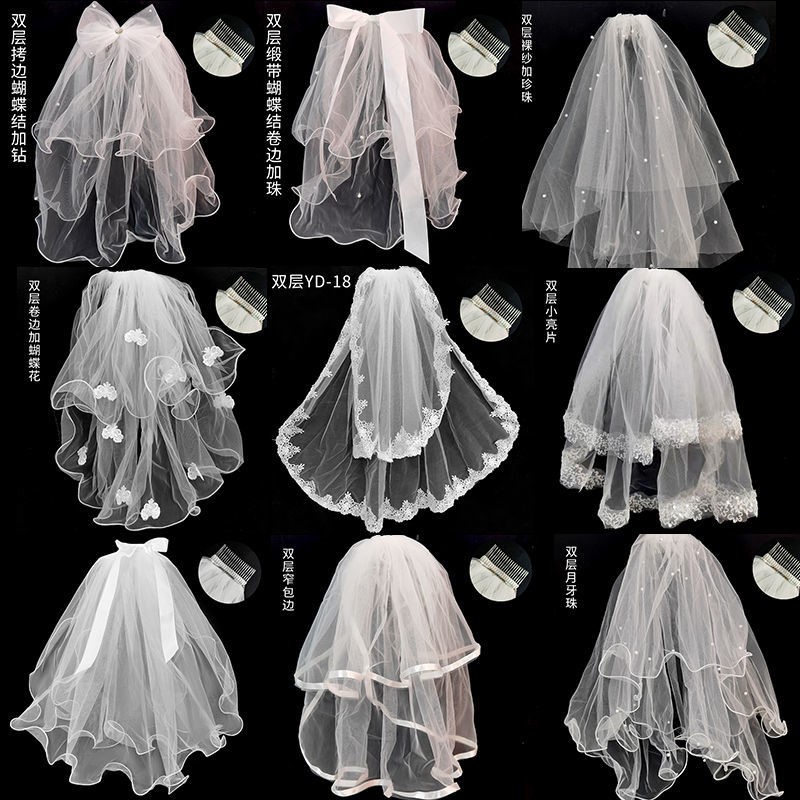 White gauze photo props bride short veil super fairy forest net red wedding main wedding veil veil head bow white