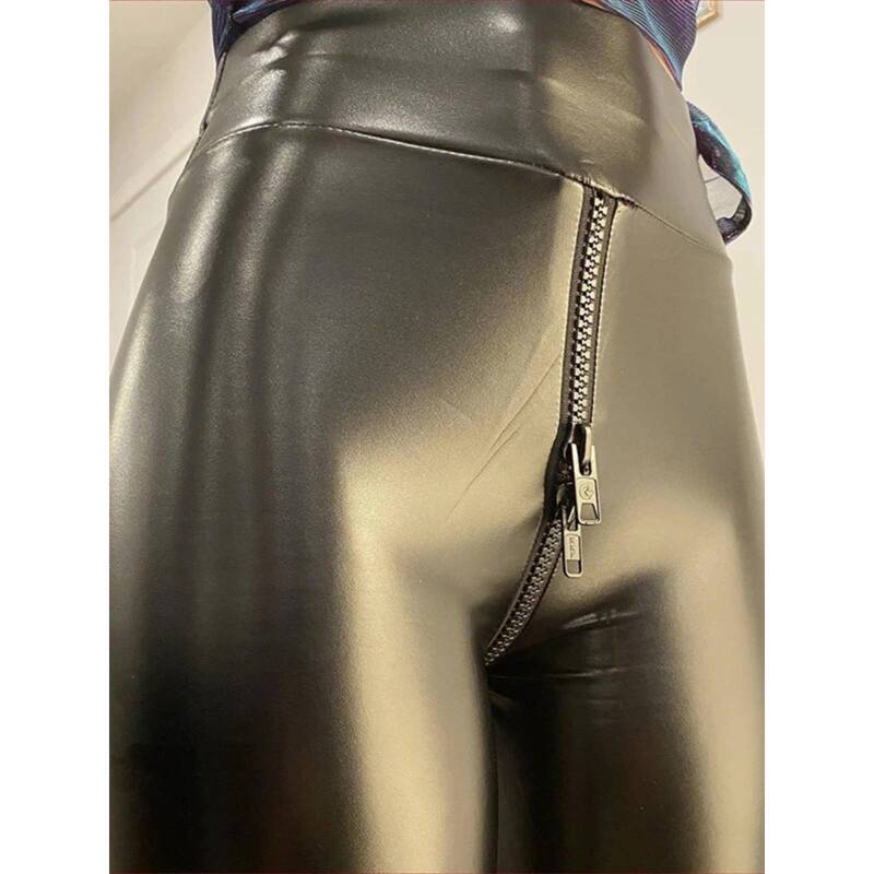 Pu Leather Double-Ended Zipper Trousers Matte Pu Leather Double-Ended Zipper Trousers