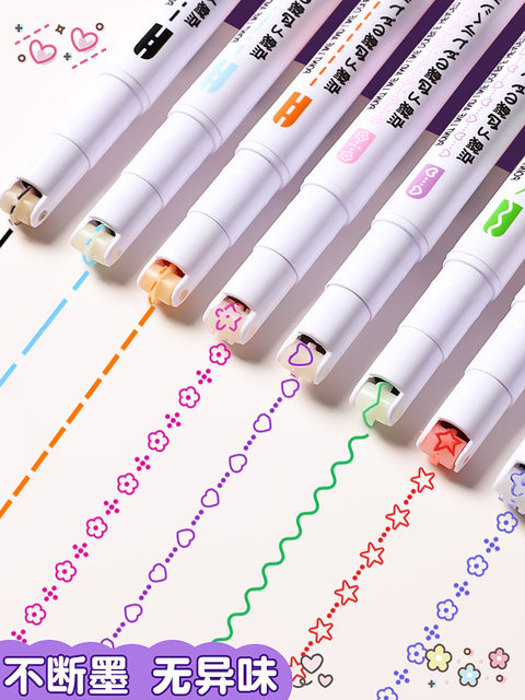 Flower shape profile curve pen hand account pattern color mark pattern fluorescent color pen tabloid children flower shape hook line multifunctional lace color marking hand newspaper printing line roller special