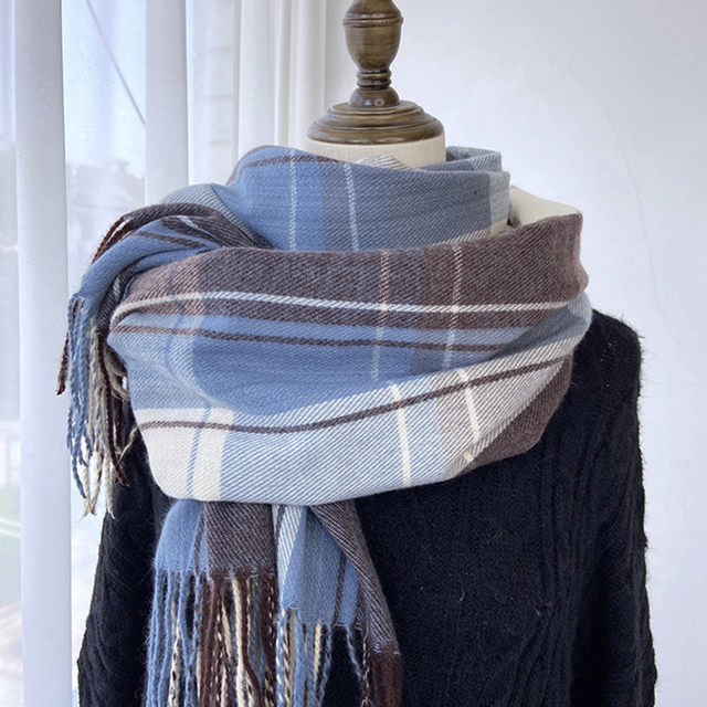 Black and White Checkered Scarf for Women, Autumn and Winter Korean Retro Shawl, Japanese Style Student Faux Cashmere Warm Thickened Neck Scarf for Men, Trendy
