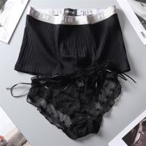 Lovers Briefs Sweet Cute Pure Cotton Black Lace With Male And Female Summer Sexy Lingerie Suit Passion Fire