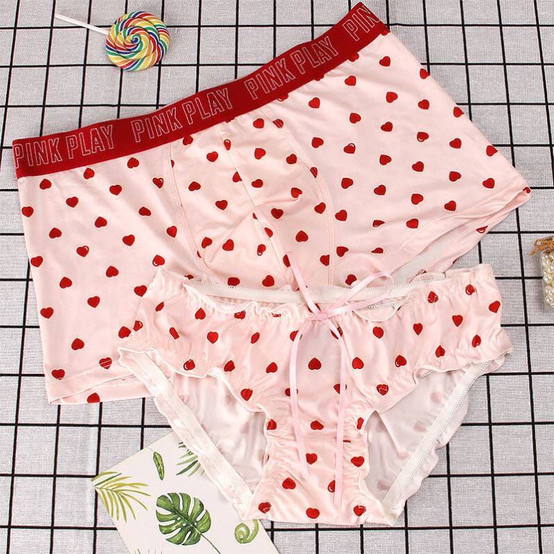 2 dress lovers'underwear one man and one woman cute cartoon lovers' erotic passions Pink Peach Hearts Pants