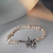 S2034 light luxury niche handmade S925 sterling silver OT buckle bracelet womens handmade ins silver beads baroque pearl hand jewelry