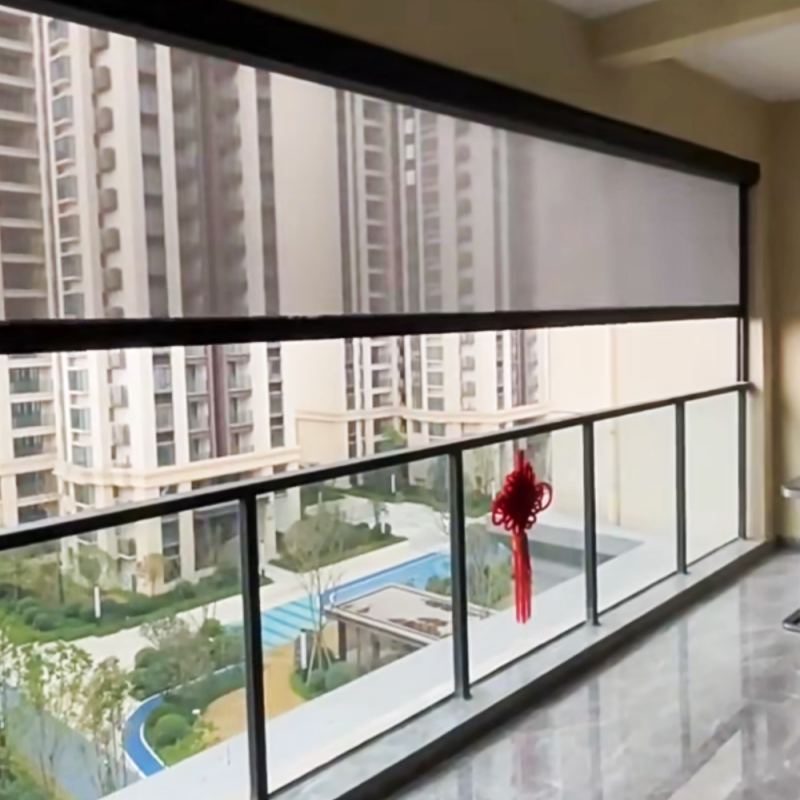Intelligent Electric Windproof and Rainproof Sunshade Roller Blinds for Balcony Pavilions, Adjustable Mosquito Net Curtains, Wind and Rain Protection, Heat Insulation and Dustproof