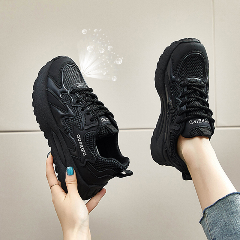 Women's Black Work Shoes, Summer Mesh Shoes, Non-Slip Kitchen Shoes, Comfortable for Long Standing, Small Black Work Shoes, Athletic Dad Shoes