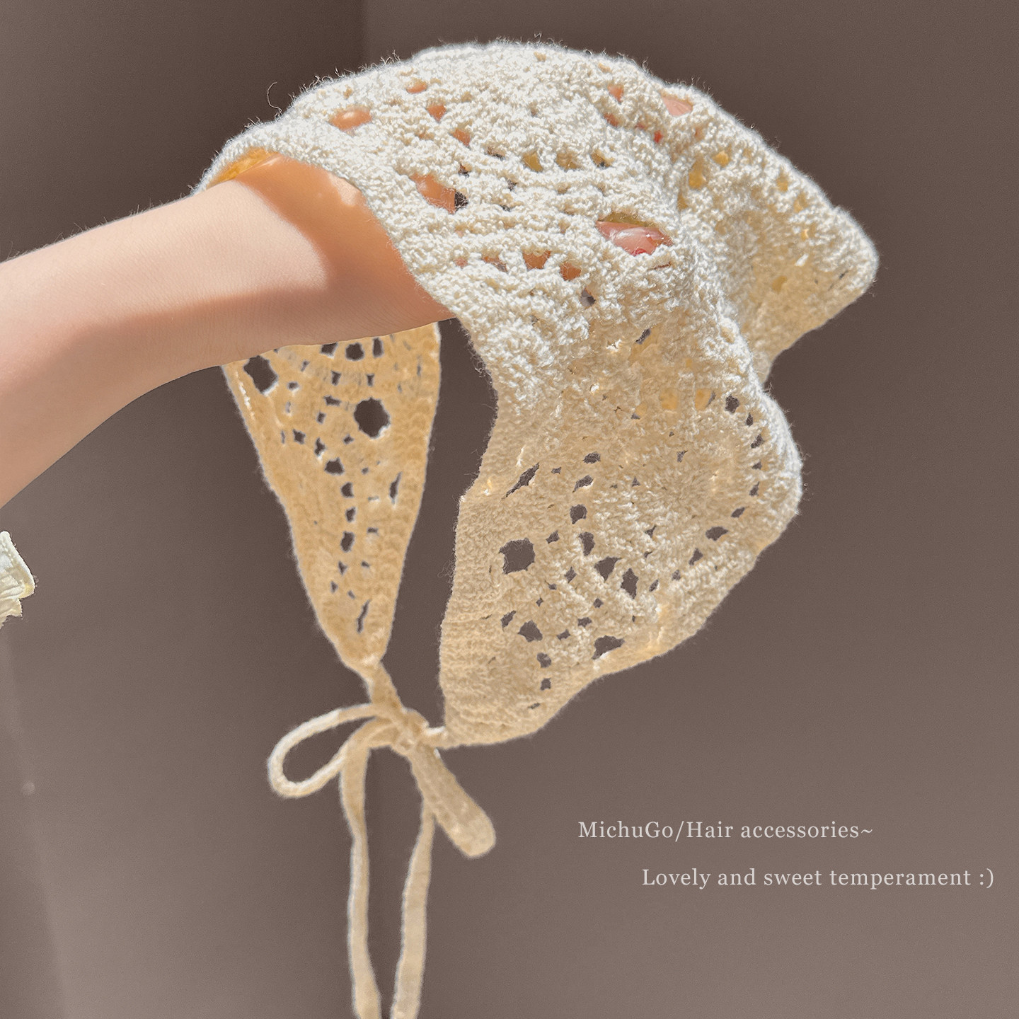 フレンチレトロニットの透かし編みスカーフ（女性用）、かわいい三角形のスカーフ、バケーションスタイル、写真撮影、インスタグラム用ヘッドバンド、夏のアクセサリー